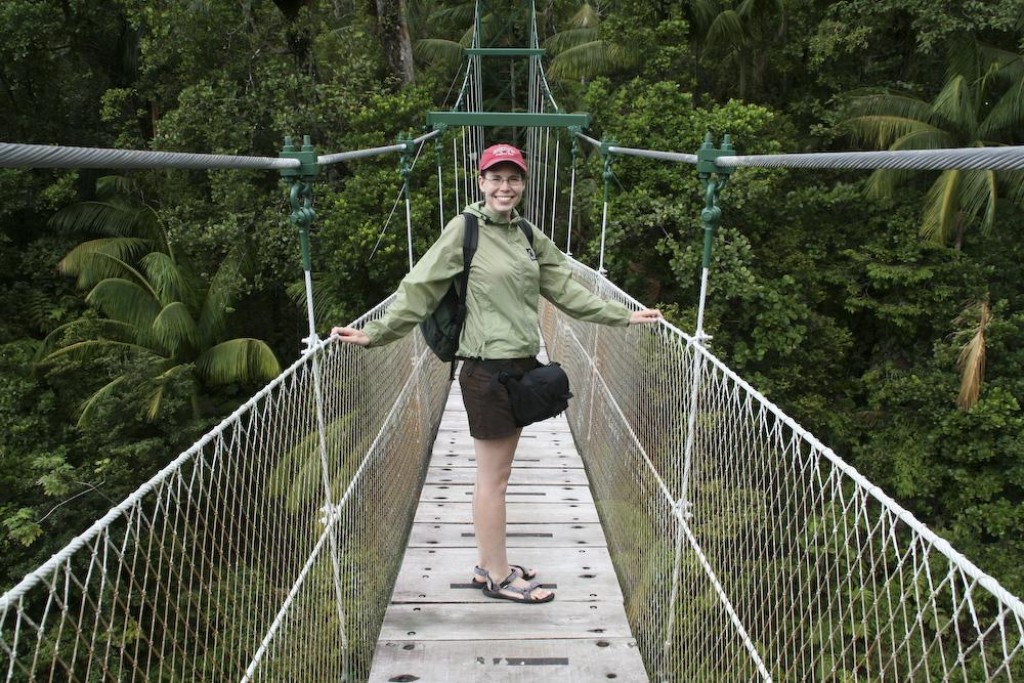 At the end of the hike, there is a suspension bridge we crossed.  It wasn't anywhere near as exciting as the bridges in Costa Rica, but gave us some good views of a river below.